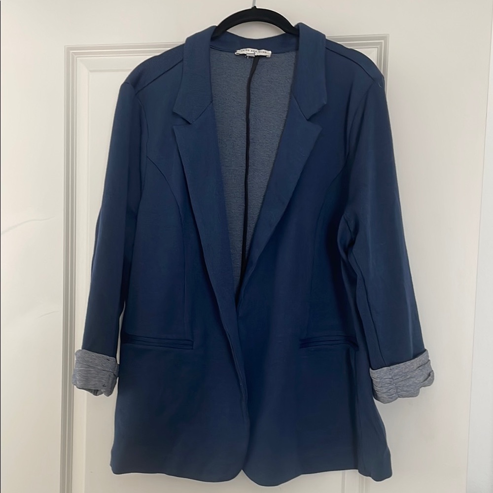 Skies Are Blue Navy Asa Knit Blazer Relaxed Fit Notched Lapel